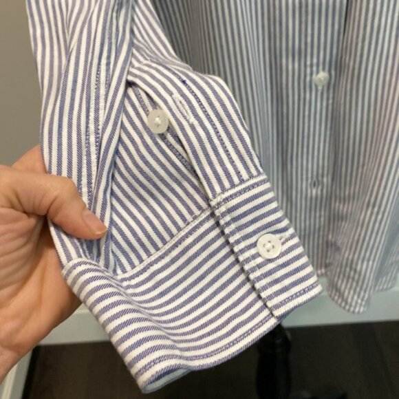 Aritzia Sunday Best Montana Blue Striped Boyfriend Button Down Shirt Size Medium - Picture 10 of 16